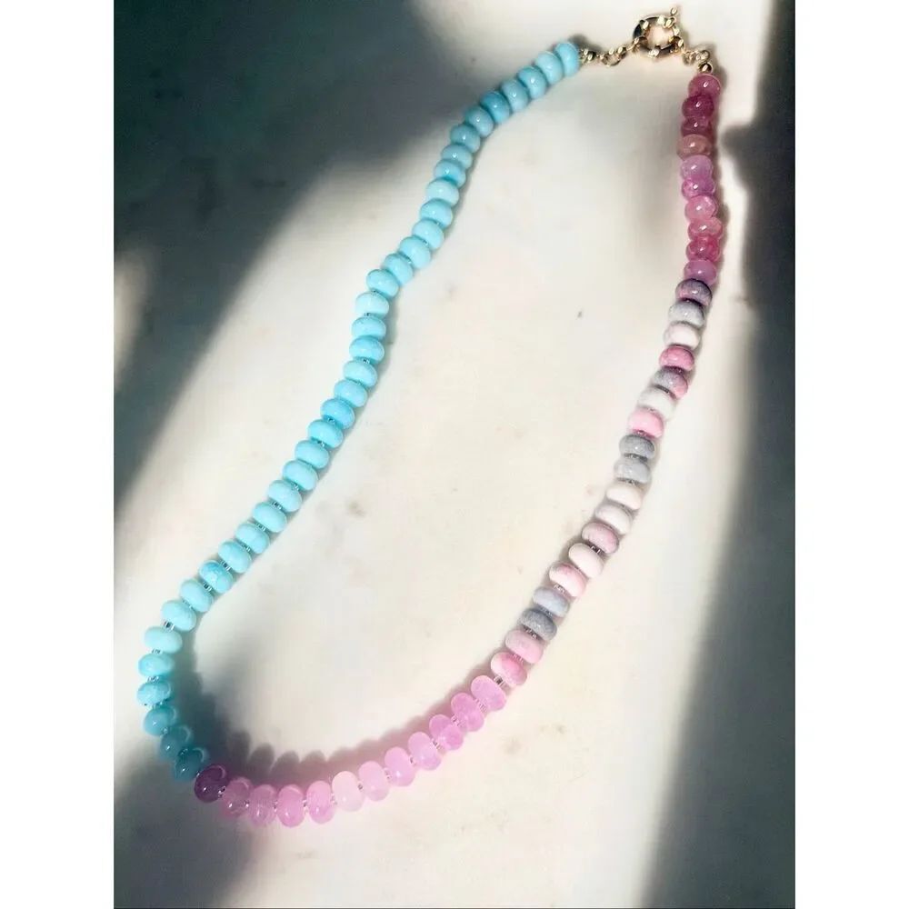 Pastel Pink Blue Beaded Necklace Coastal Y2K Mermaidcore Jewelry